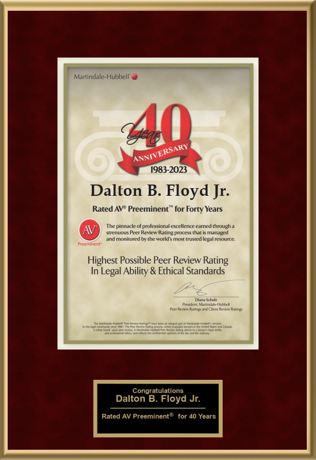 AV Preeminent Lawyers - 40 Years (1982-2023) - Dalton B. Floyd, Jr.